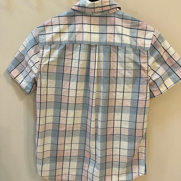 Lot of  2 Short sleeve button down shirts-dark blue & pink/light blue/white Sz L - Picture 2 of 9